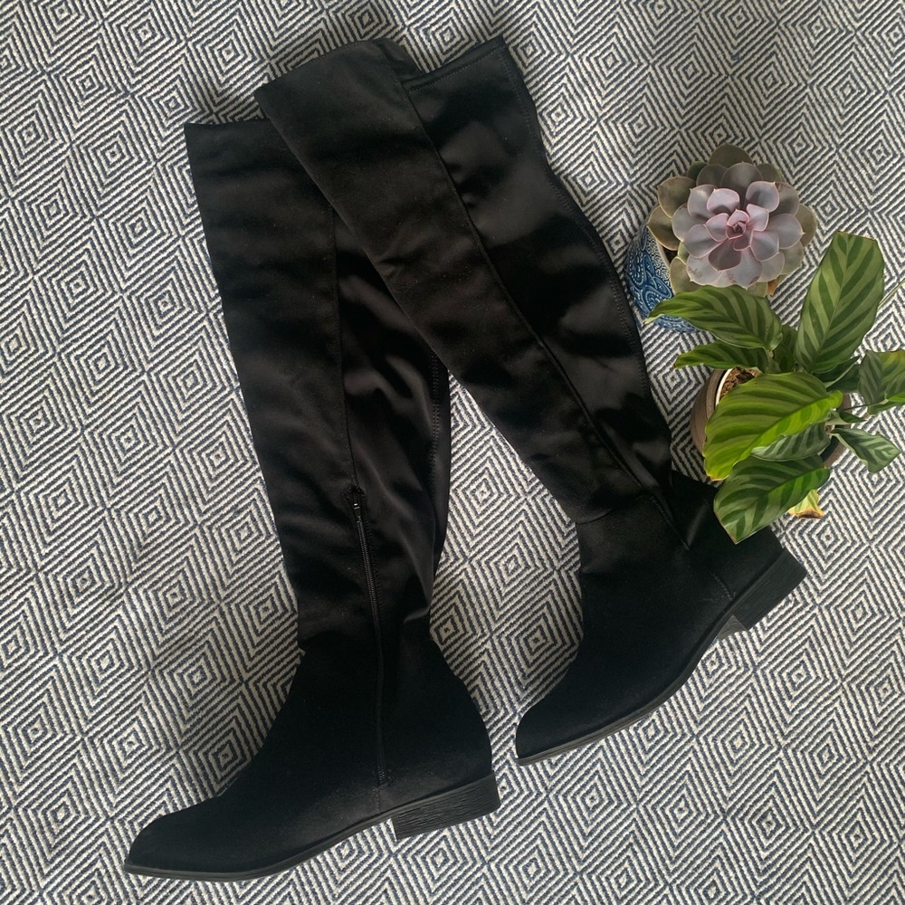 NWOT Faux Suede Over the Knee Black Boots